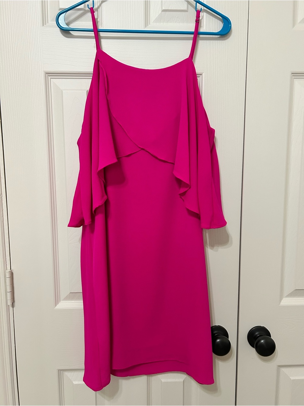 Mary & Mabel Hot Pink high neck Ruffle Mini Dress party summer size L made in US